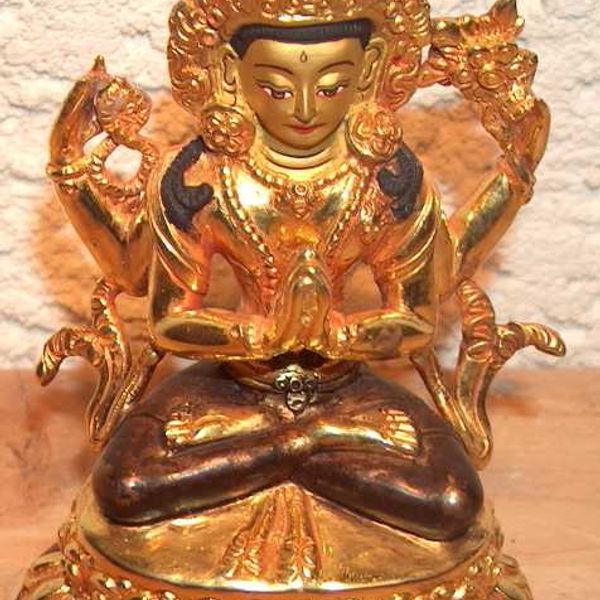 Dschenresi teilvergoldete Kupferstatue 10cm